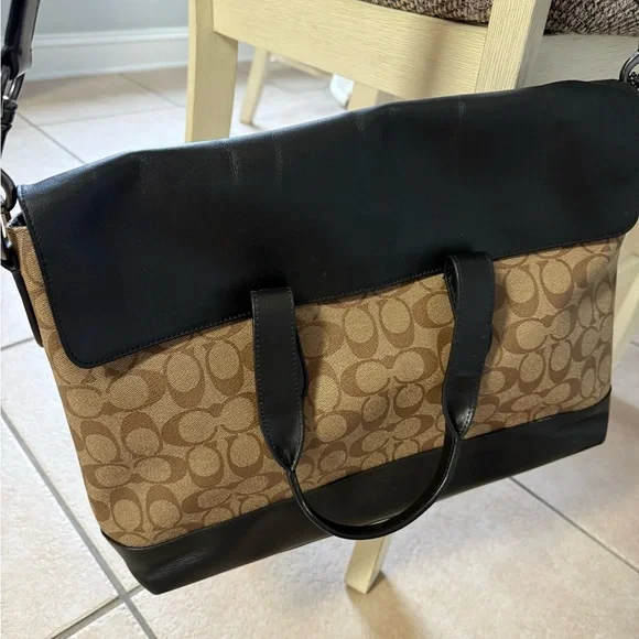 Coach Tan and Black Signature Laptop Bag - Picture 1 of 6